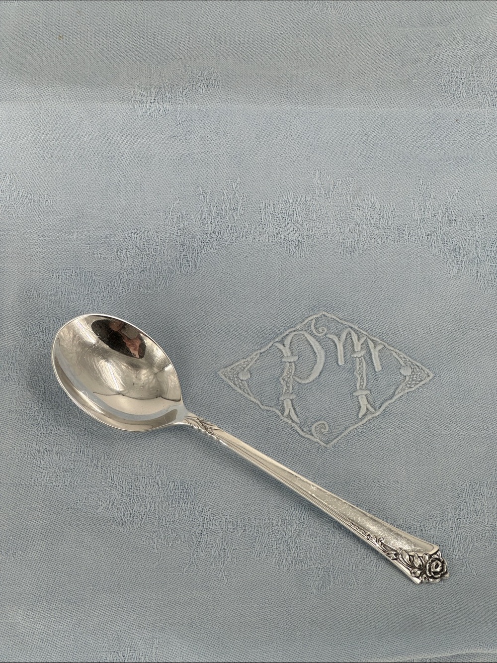 Damask Rose Heirloom Sterling Silver Soup Cream Spoon. 6.5"
